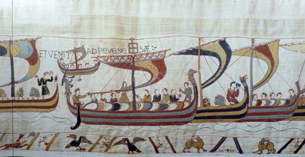 Tapisserie de Bayeux, le départ des bateaux normands.