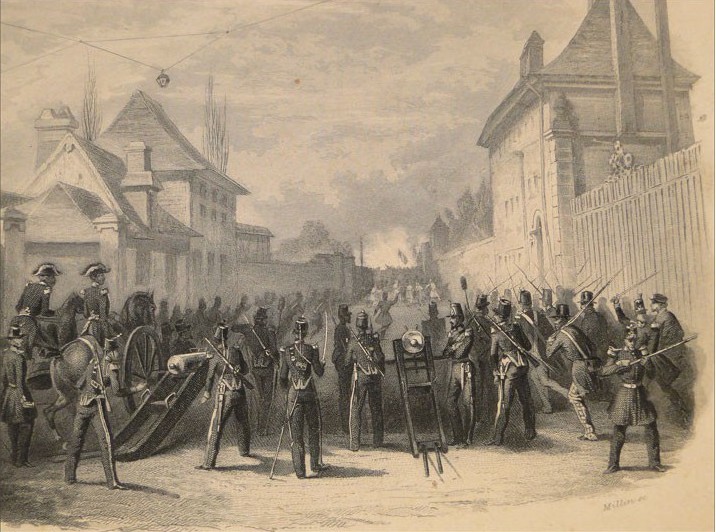Une barricade contre les émeutiers rouennais en juin 1848.